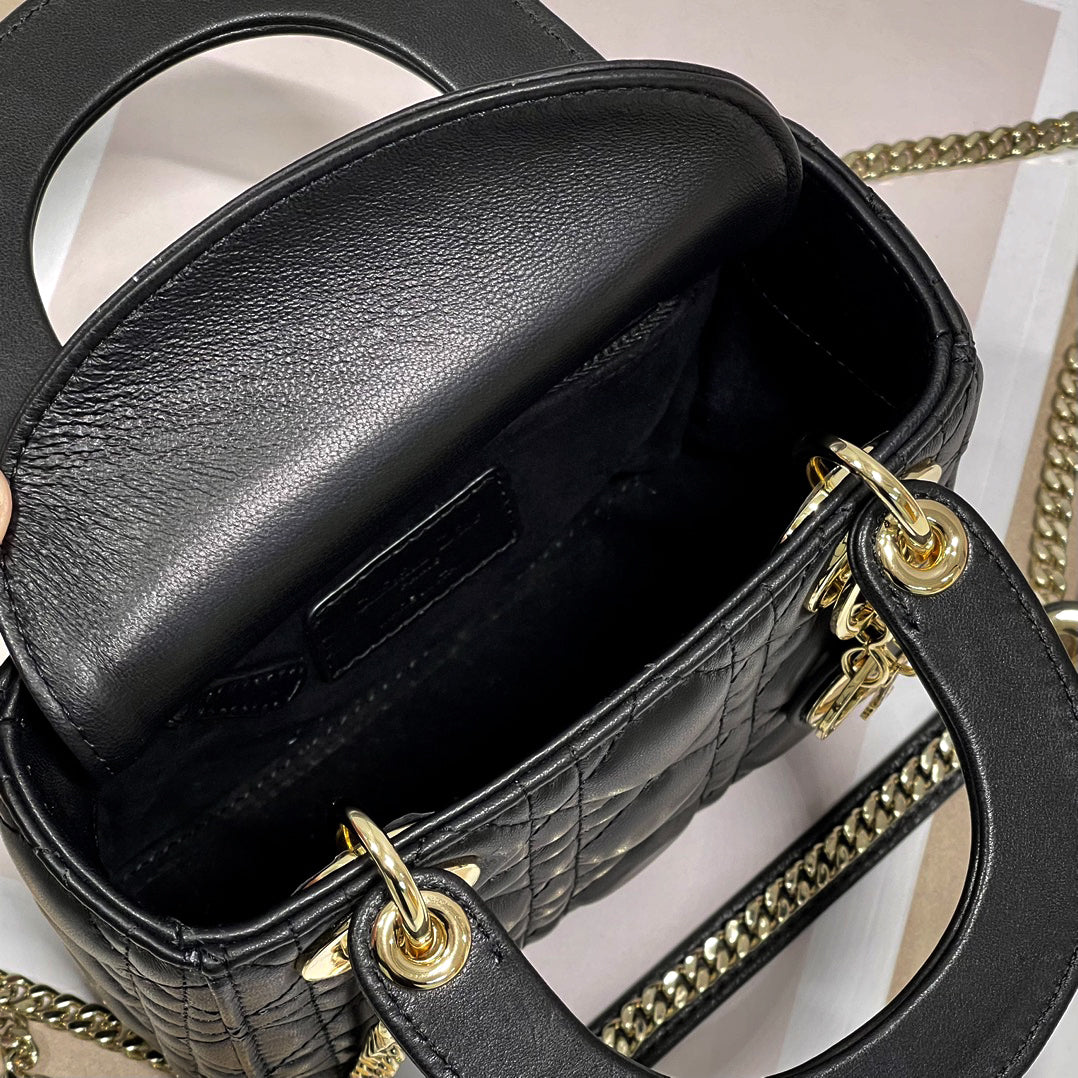 DO Mini Lady Bag Black Cannage Lambskin