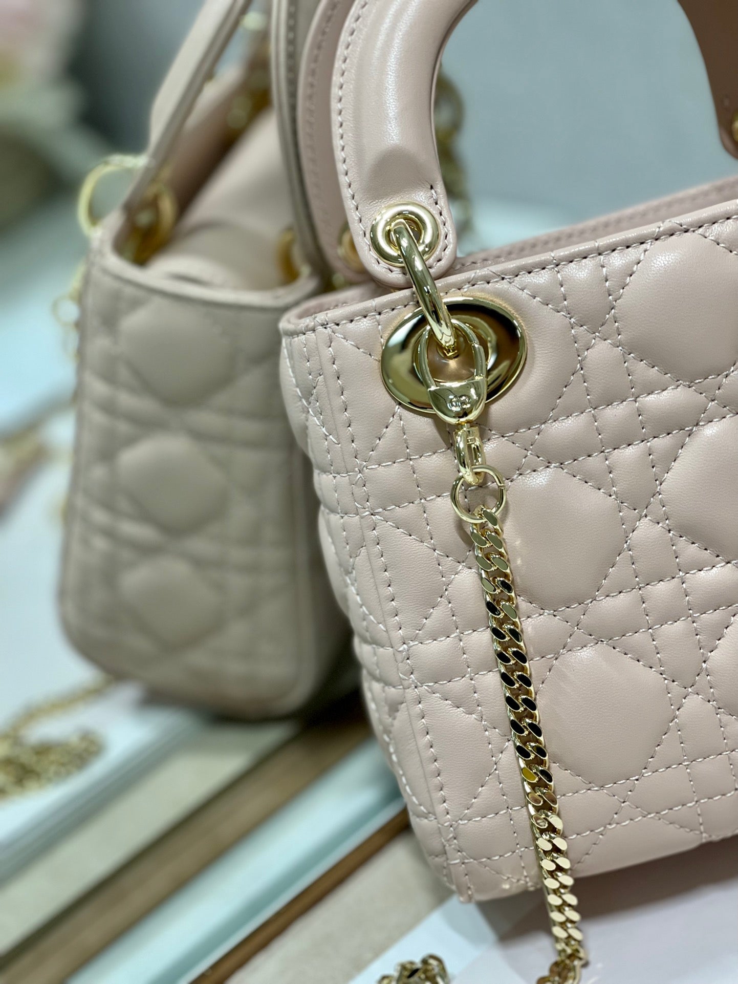 DO Mini Lady Bag Powder Beige Cannage Lambskin