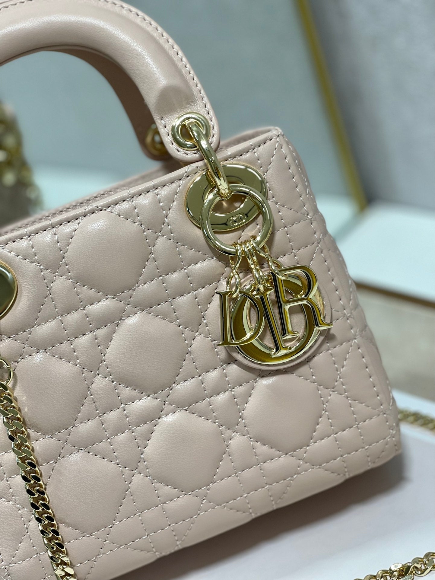 DO Mini Lady Bag Powder Beige Cannage Lambskin
