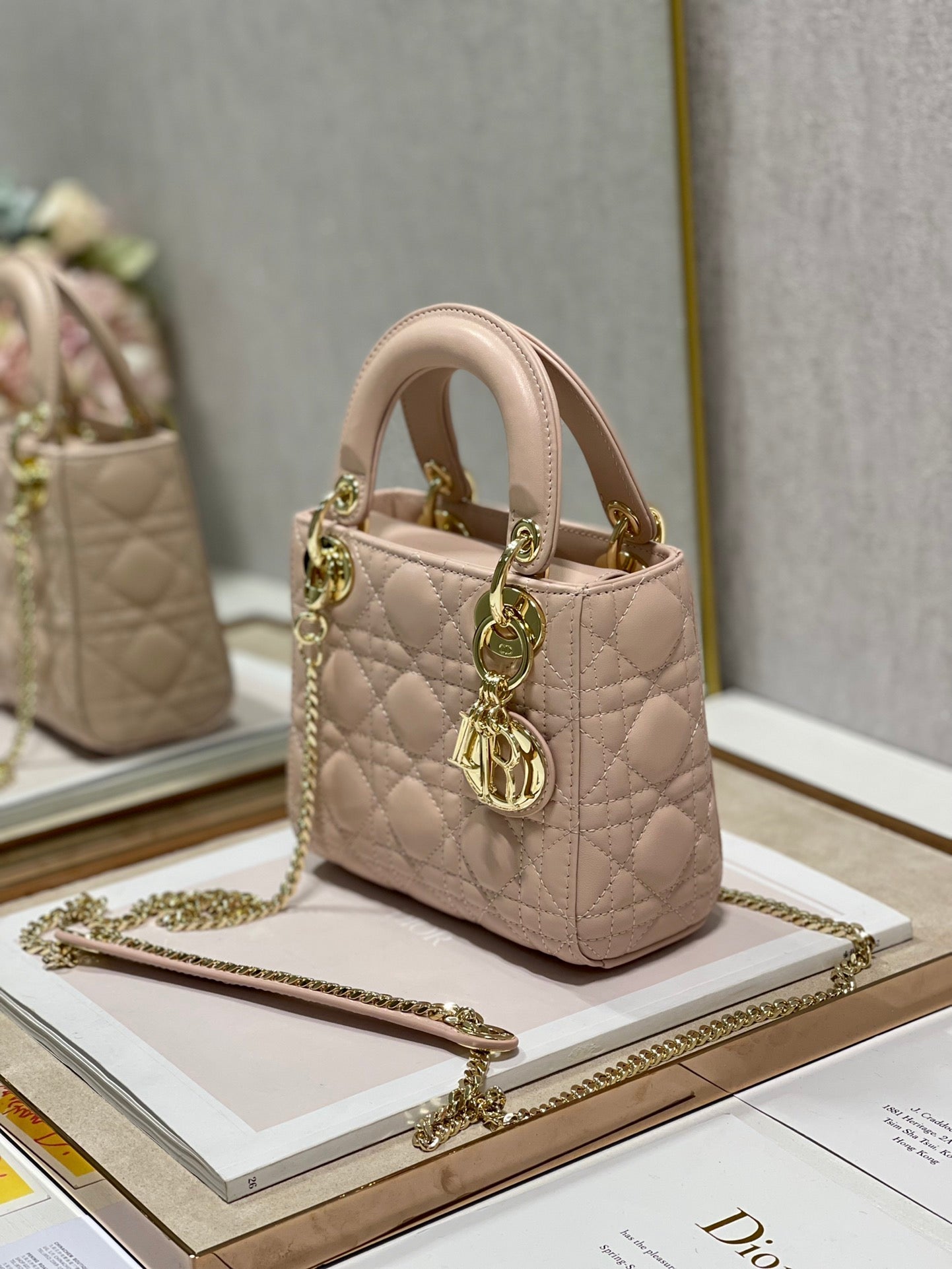 DO Mini Lady Bag Powder Beige Cannage Lambskin