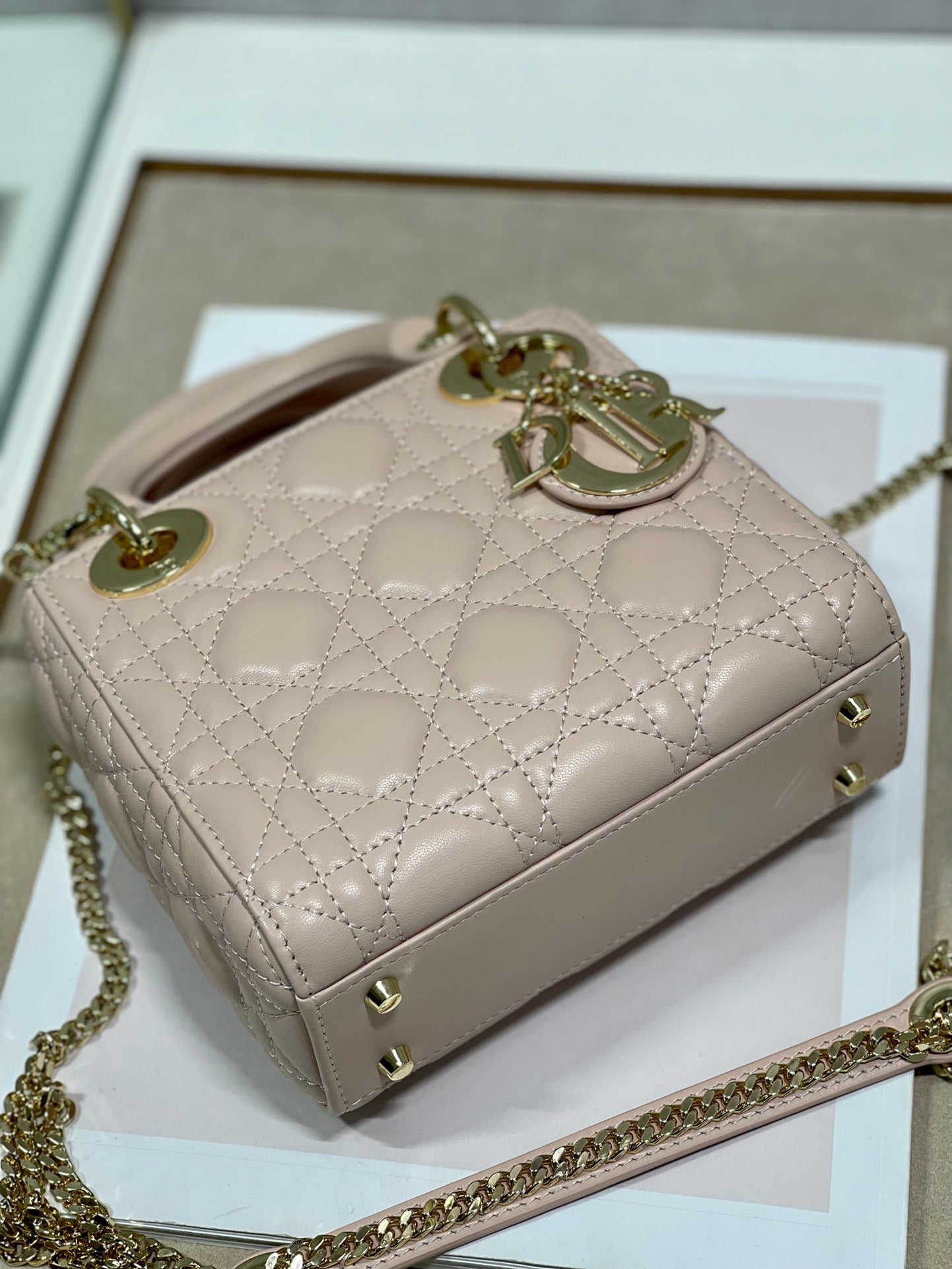 DO Mini Lady Bag Powder Beige Cannage Lambskin