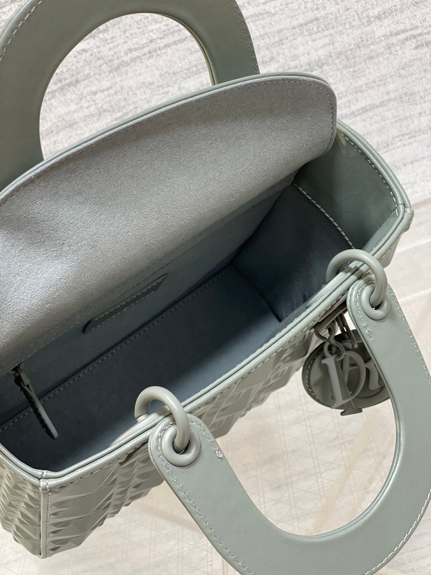 DO Mini Lady Bag Stone Gray Diamond Pattern Calfskin
