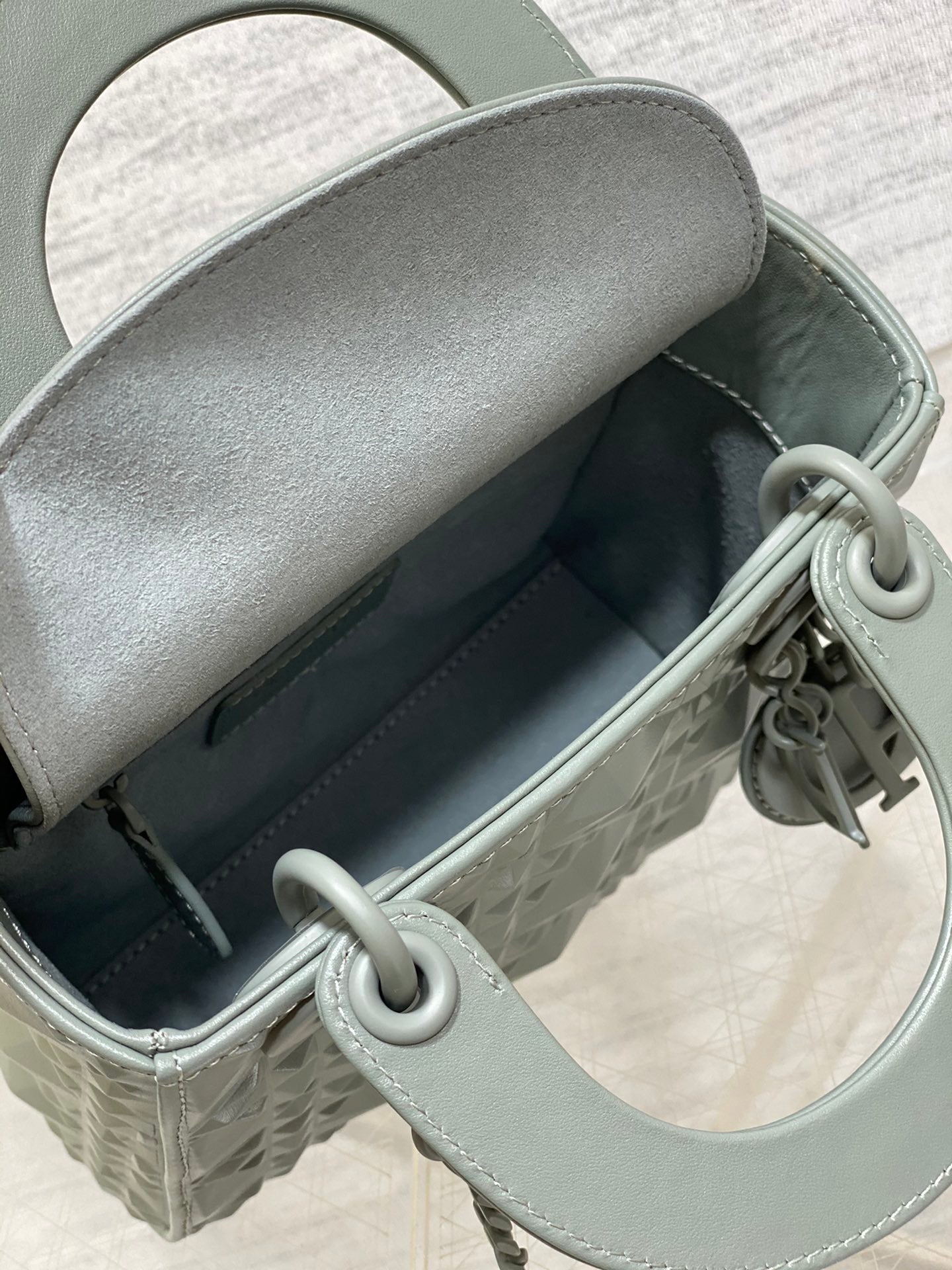 DO Mini Lady Bag  Stone Gray Diamond Pattern Calfskin
