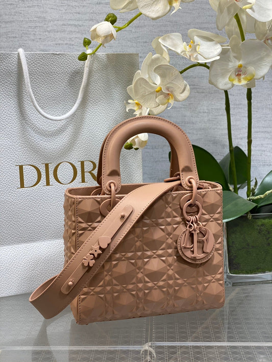 DO Mini Lady Bag  Matte Pink Diamond Pattern Calfskin