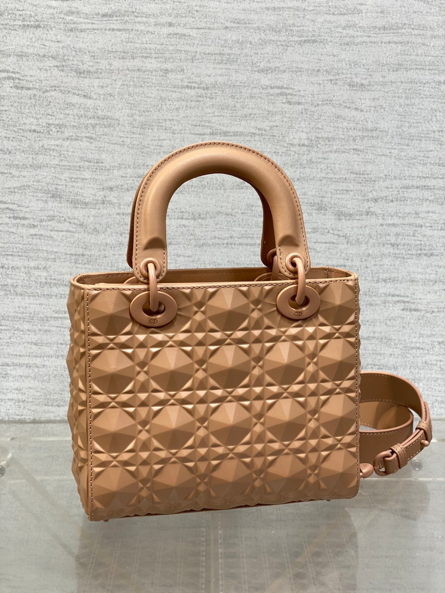 DO Mini Lady Bag  Matte Pink Diamond Pattern Calfskin