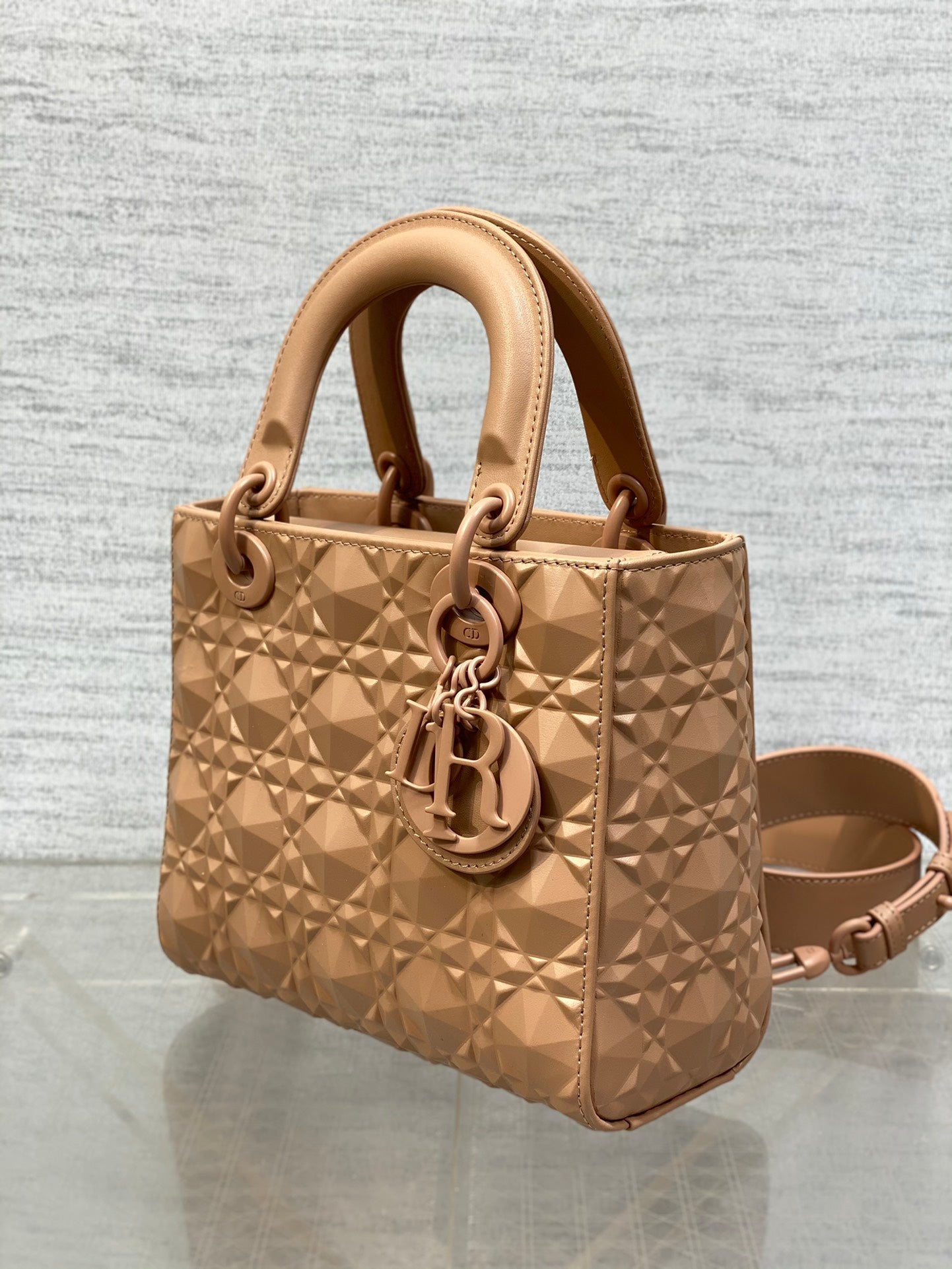 DO Mini Lady Bag  Matte Pink Diamond Pattern Calfskin