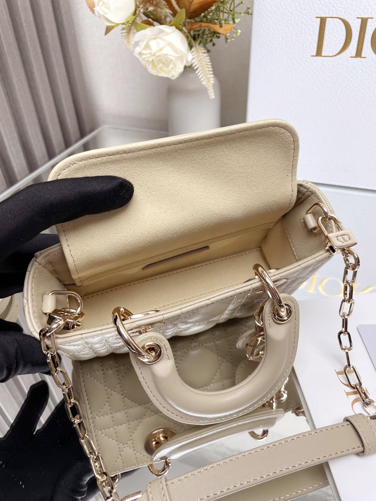 DO  Micro / Small / Medium Lady D-Joy Bag Sand-Colored Cannage Lambskin