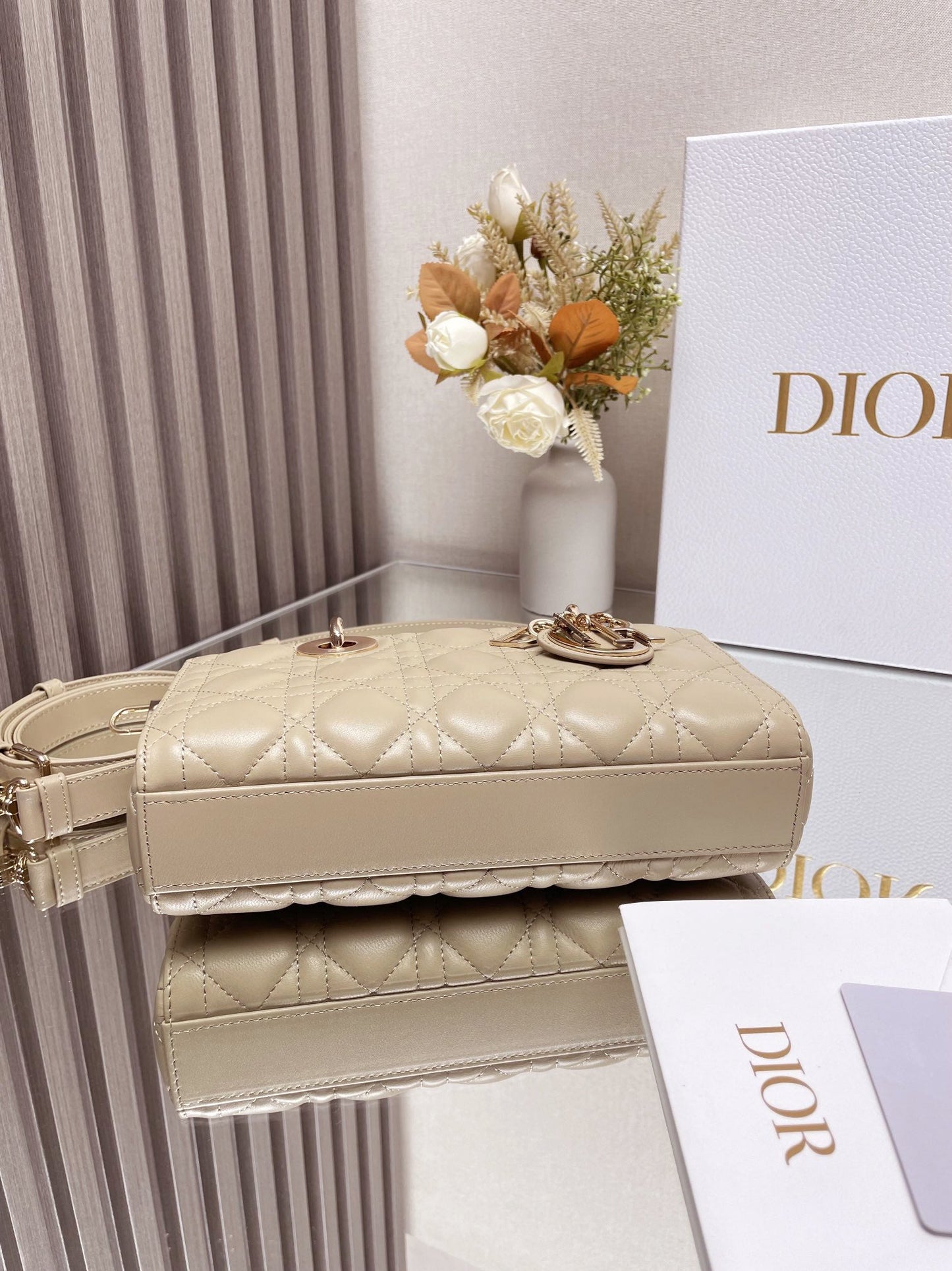 DO  Micro / Small / Medium Lady D-Joy Bag Sand-Colored Cannage Lambskin