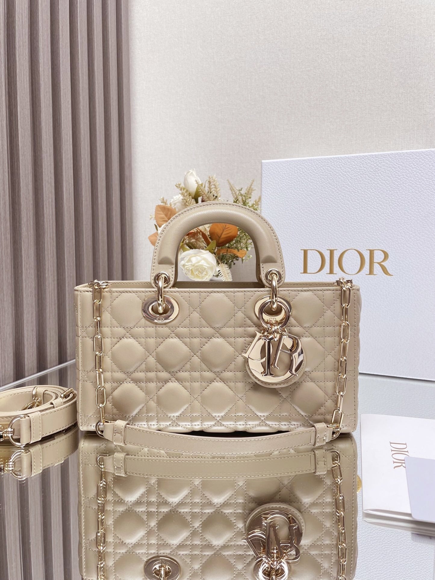 DO  Micro / Small / Medium Lady D-Joy Bag Sand-Colored Cannage Lambskin