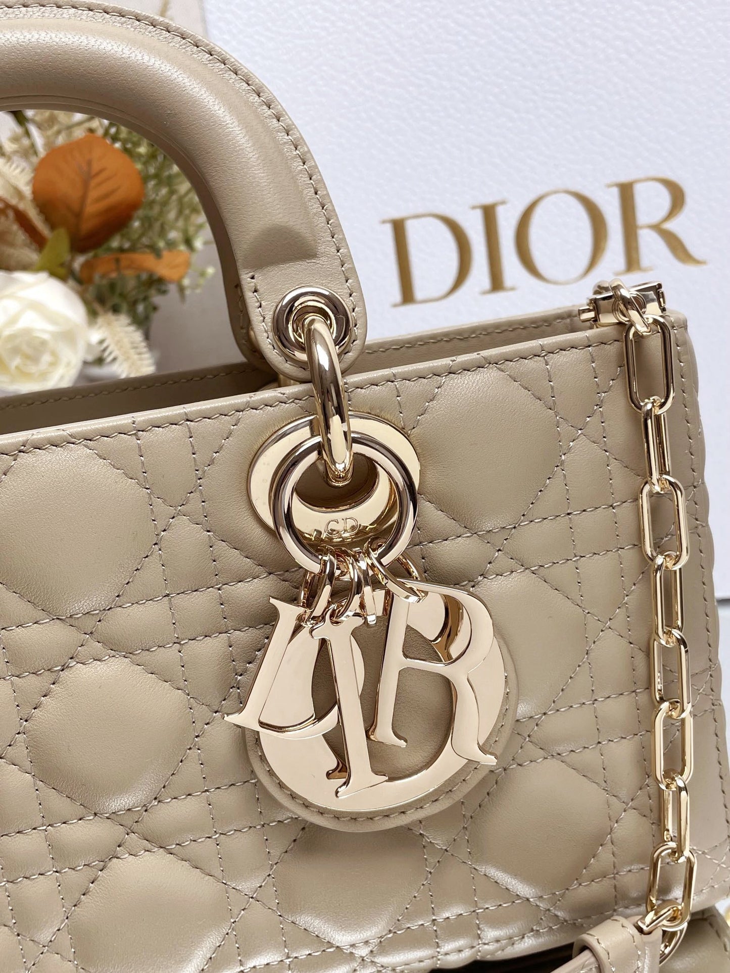 DO  Micro / Small / Medium Lady D-Joy Bag Sand-Colored Cannage Lambskin