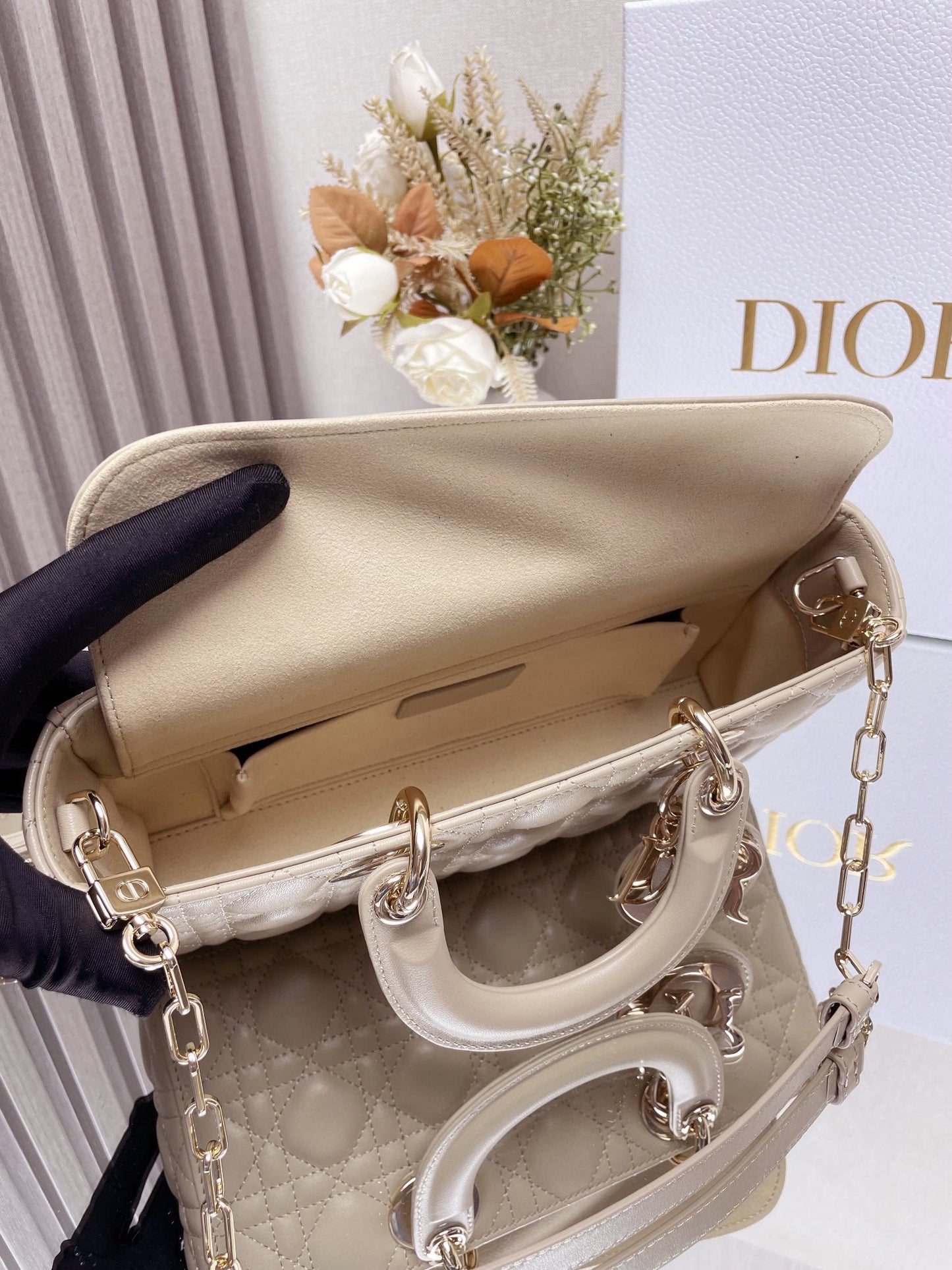 DO  Micro / Small / Medium Lady D-Joy Bag Sand-Colored Cannage Lambskin