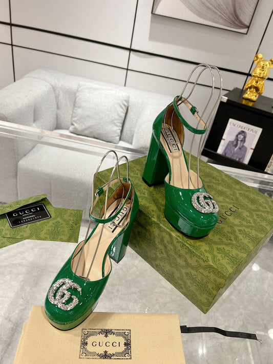 G* New high heels with crystal diamond double G buckle
