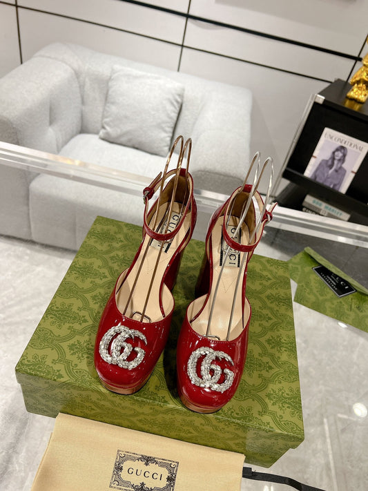 G* New high heels with crystal diamond double G buckle