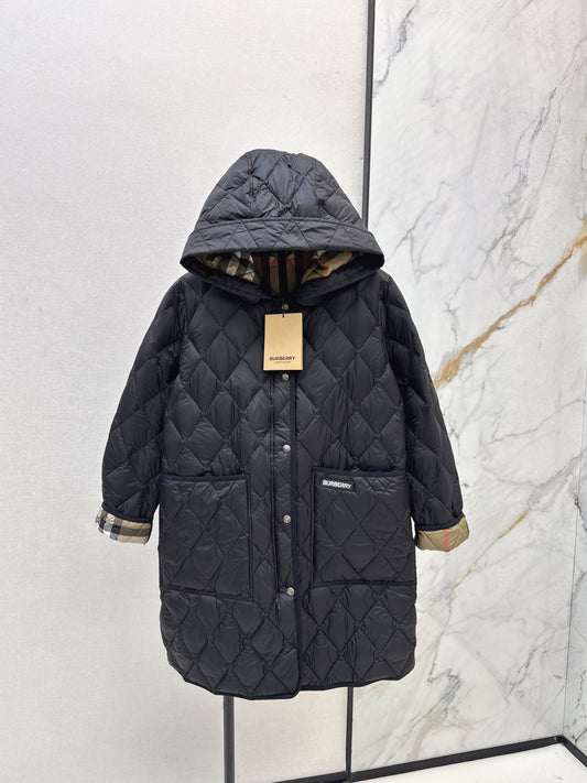 Bur New Diamond-patterned mid-length down jacket