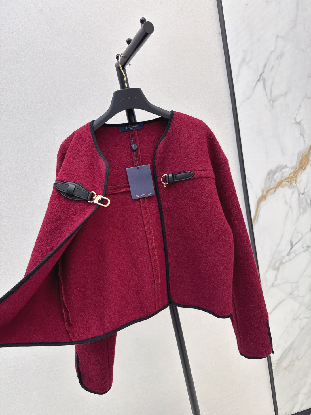 Louis  New Leather buttoned cape coat