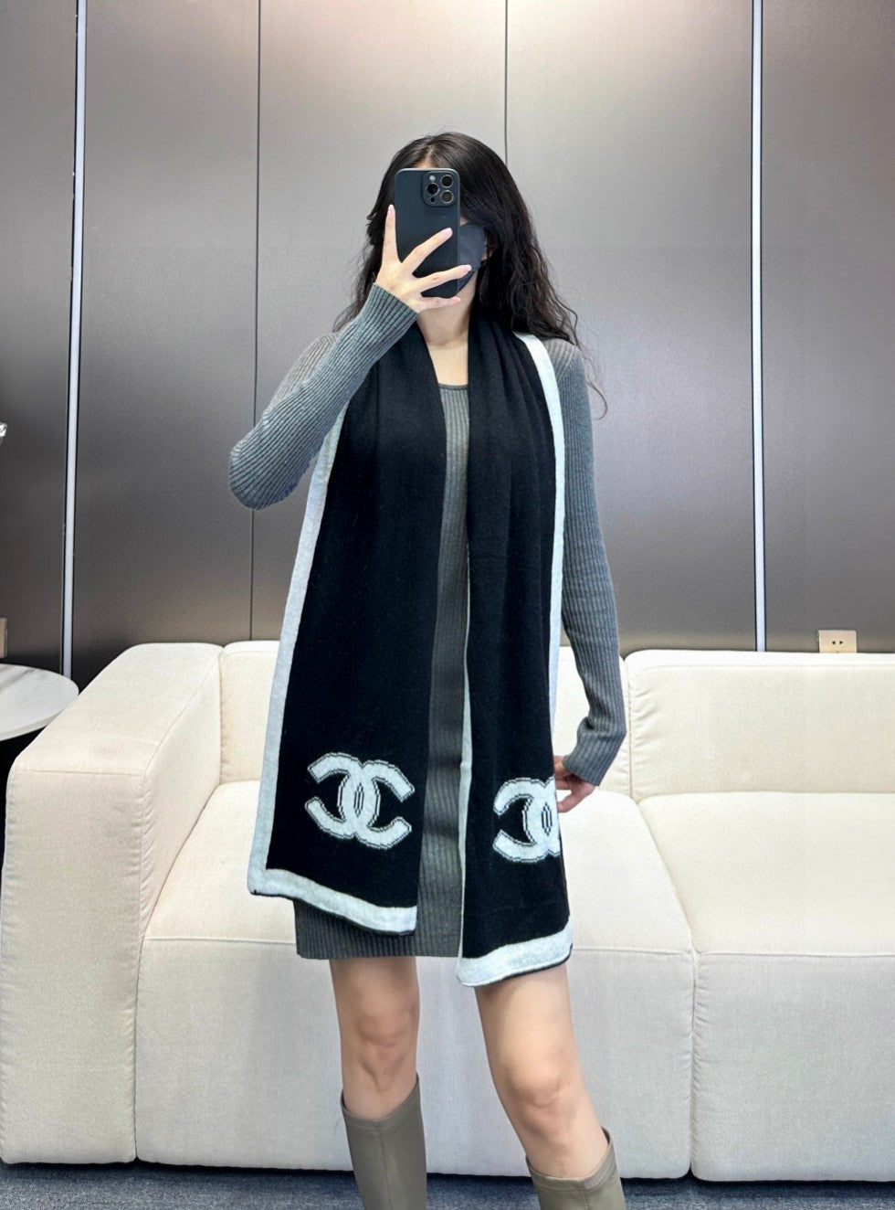 Chan High end knitted patchwork scarf