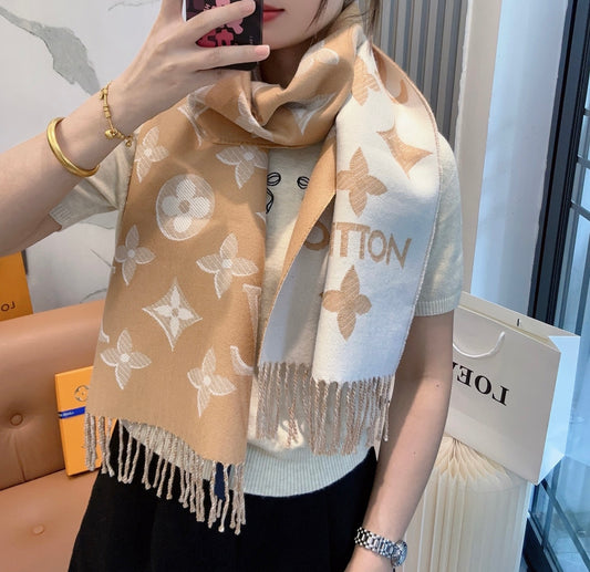 Louis gold classic pattern fringed scarf