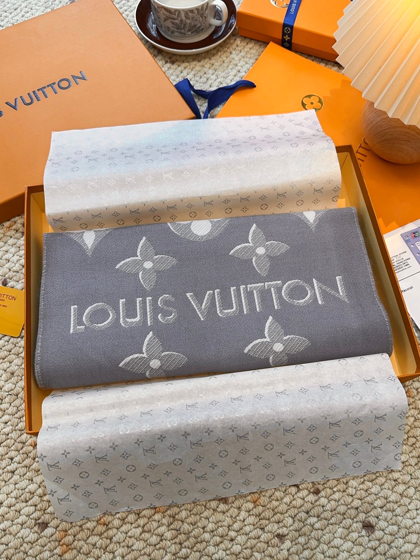 Louis gold classic pattern fringed scarf
