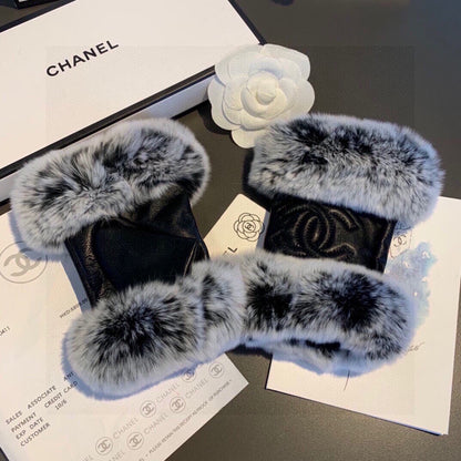 Chan autumn and winter short double lazy rabbit fur gloves