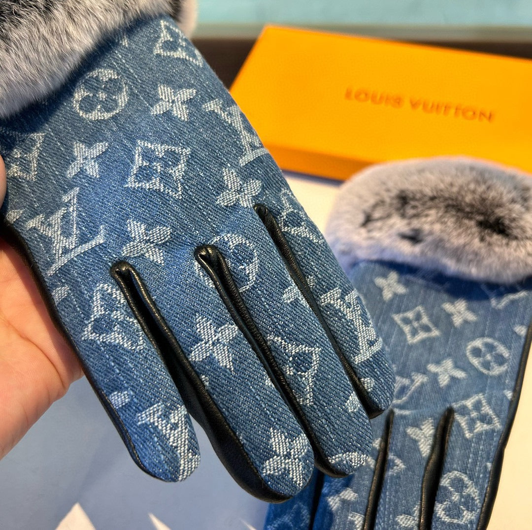 Louis New woolen denim and sheepskin gloves